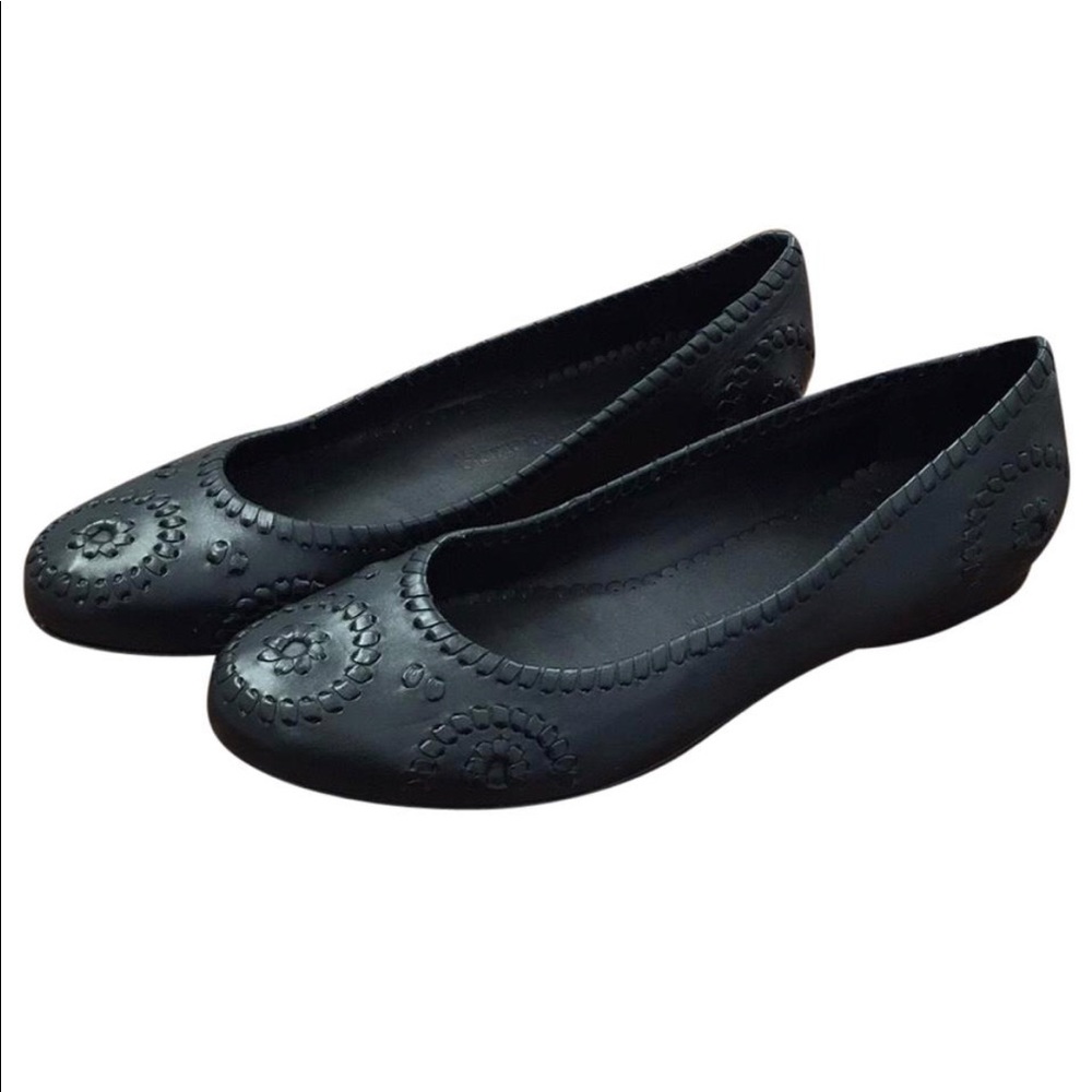 Leather Jack Rogers Ballet Flats (Black)